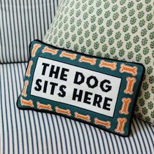 Load image into Gallery viewer, Dog Sits Here Needlepoint Pillow
