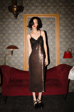 Load image into Gallery viewer, Lace Trimmed Sequin Slip Dress
