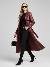 Load image into Gallery viewer, Plus-Size Long Leather-Style Windbreaker For Women, Red Hook, BYMANYC New York.
