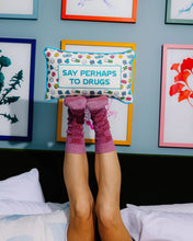 Load image into Gallery viewer, Perhaps to Drugs Needlepoint Pillow
