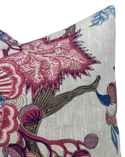Load image into Gallery viewer, Indienne Jacobean Pillow Cover in Raspberry and Blue, Thibaut Pillows

