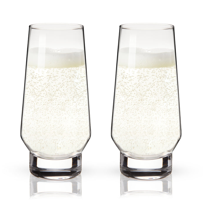 Raye Heavy Base Stemless Crystal Champagne Flutes Set of 2